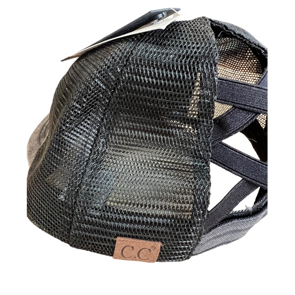 NWT-Authentic Black/Gray C.C. Beanie High Ponytail CrissCross Trucker Cap - Picture 3 of 6